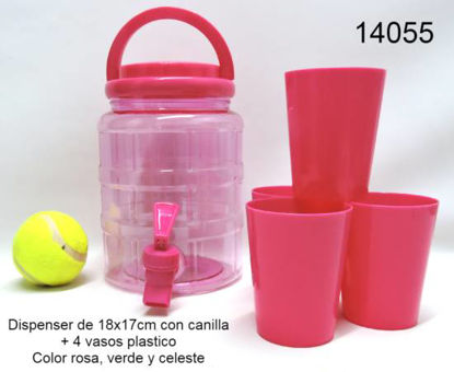 Imagen de DISPENSER CON CANILLA PLASTICO + 4 VASOS 18 CM X 17 D COLOR RO-VER-CELE1.25